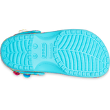Classic Lisa Franck Crocs from the bottom, color blue showing the crocs logo and the shoe size.