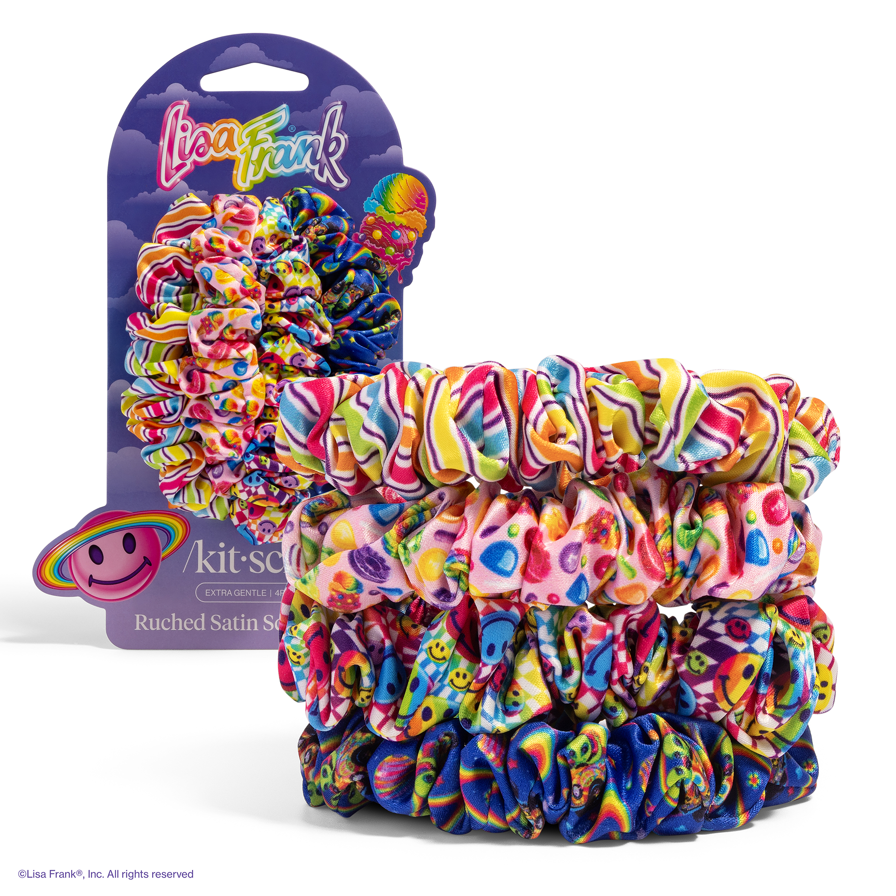 Lisa Frank x Kitsch Ruched Satin Scrunchies in Fantastic World of Lisa