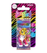 This is the invisibobble Lisa Frank® Hair Me Roar hair spirals in an electric color blend design; the packaging is in different shades, pink, orange, yellow, green, blue, and purple, with the Forrest® pattern on top; there’s a plastic box holding the eight hair spirals, with the name and character Forrest®.