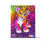 Product cover for Morphe and Lisa Frank Pallette. Forrest tiger character with tiger lines background, and a iridescent finish.