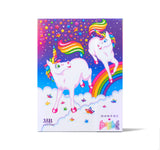 Product cover for Morphe and Lisa Frank Palette. The cover includes our Prancing Unicorns characters surrounded by stars, clouds, and a rainbow around the unicorns.