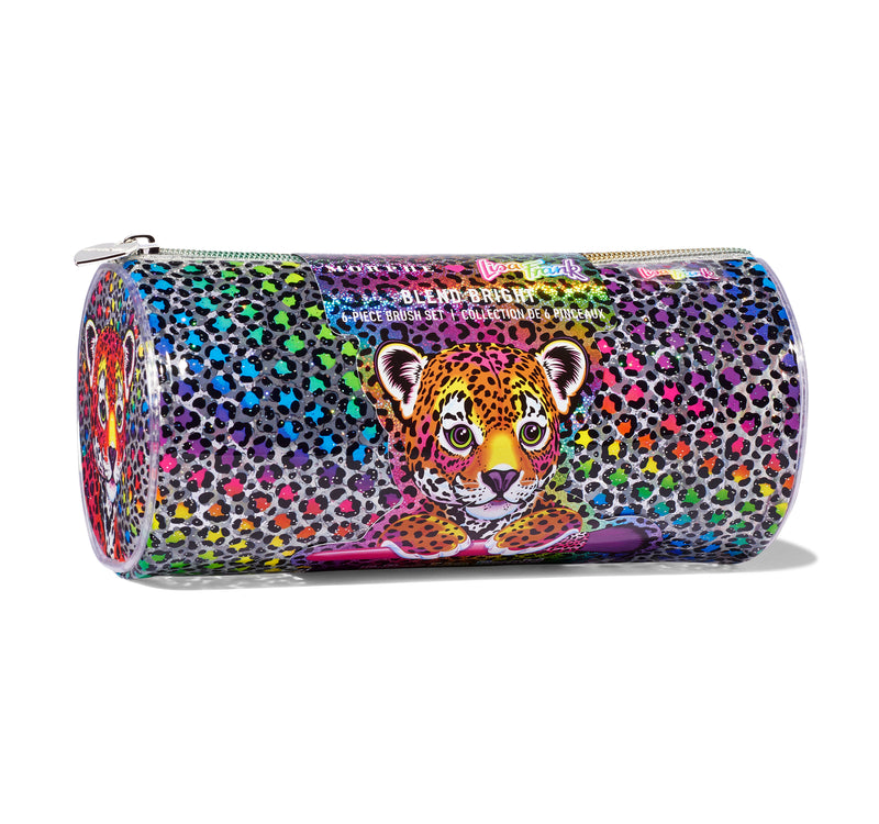  The brush bag, showing the character forest, and on the backward a colorful and holographic tiger pattern.